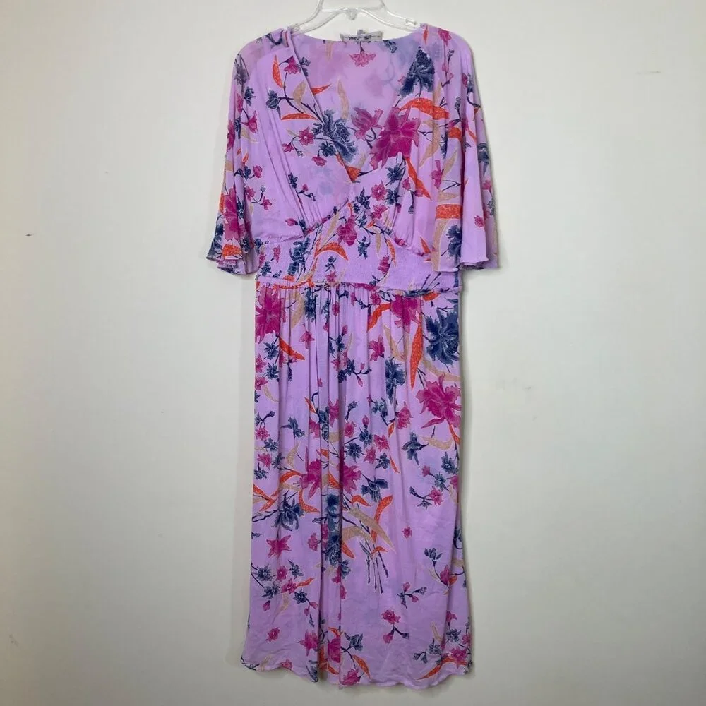 Diane Von Furstenberg Dress Womens Large Nala Flare Pink Floral Smocked Cottage - Picture 2 of 11